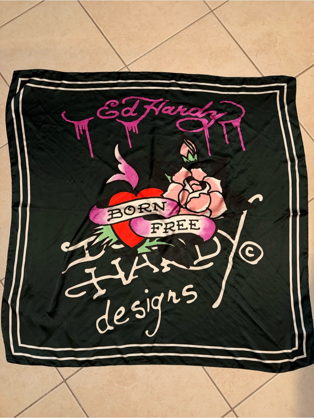 Ed Hardy Green “Born Free" Decorative Scarf